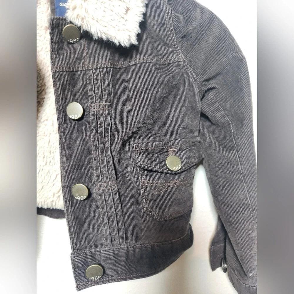 Gap Kids Girls Boys Brown‎ Corduroy Jacket Shearling Sherpa Lined XS 4-5 Unisex
